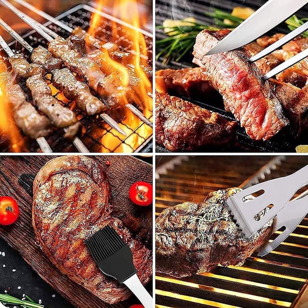 Grillredskabssæt i rustfrit stål til udendørs campinggrill og teppanyaki-madlavning, 9 dele 9pc Set