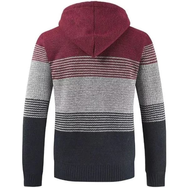Herre Strikket Pullover Hættetrøje, Patchwork Sweater, Fleeceforet, Afslappet Cardigan Jakke, Rød