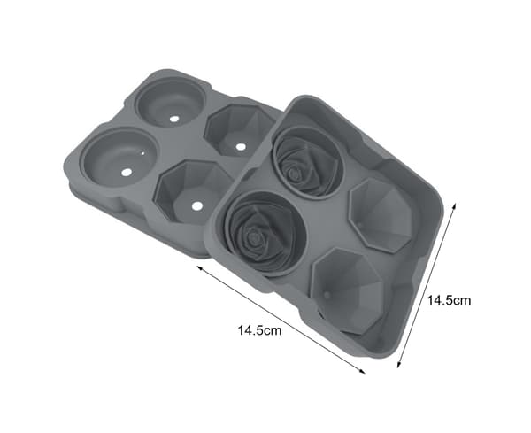 Unik Ice Ball Maker Silicone 4 Cavity Delicious Drink - Grå