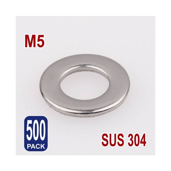500X M5 Flat Skiver 304 Rustfritt Stål Metrisk Skjermplate Beskyttelsesplate Metallpakning Festemiddel Vanlig Skive SUS Standard