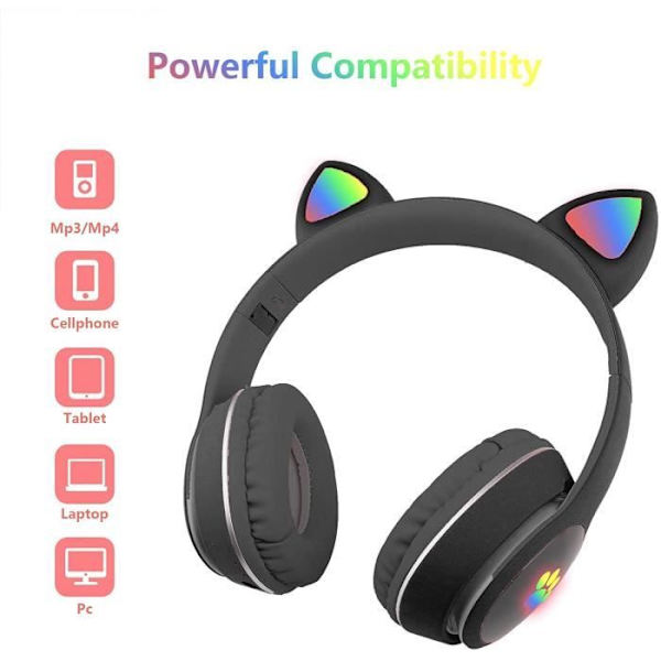 Barnhörlurar, Cat Ear Bluetooth -hörlurar med LED-ljus, trådlösa/trådbundna hopfällbara hörlurar för barn