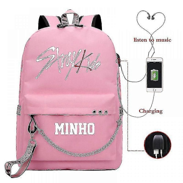 Stray Kids USB-reppu, korealainen tyyli, Felix-kirjalaukku, takaisin kouluun, pojat, tytöt, fanilahjakassi, Mochila 24