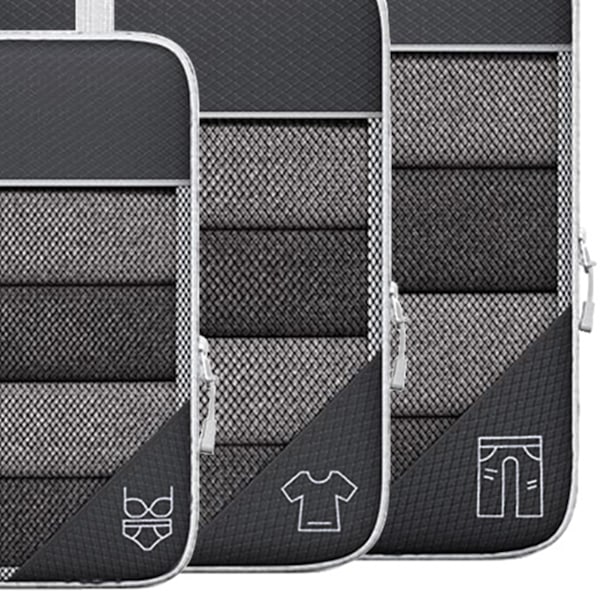 3ST Kompressionsförpackning Cube Kit Mesh Design Synlig Vattentät Bärbar för resor Daglig användning Svart