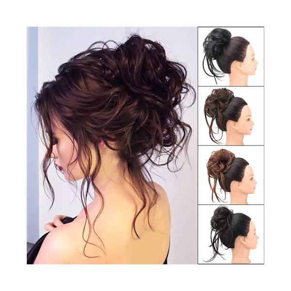 Parykker Messy Effekt Fluffy Hår Åndbar Chignon Messy Scrunchie Elastisk Hårknold til Fest - Sort
