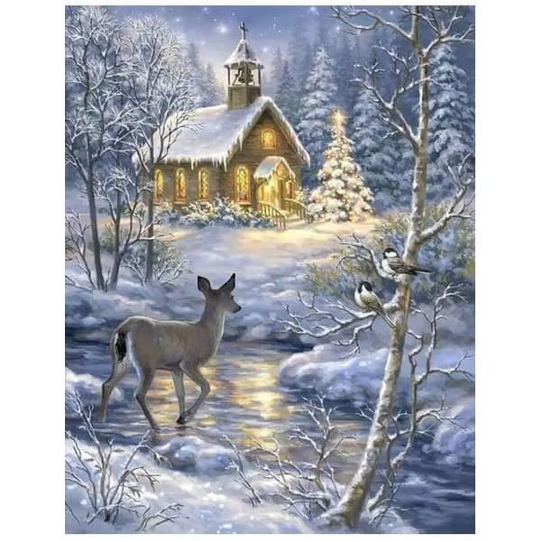Vinter snøscene diamantmaleri-sett, DIY veggdekorasjon, 30x40 cm lerret