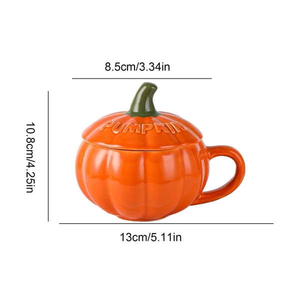 Keramisk pumpamugg, 300 ml kaffemjölkskopp med lock och sked, Halloween