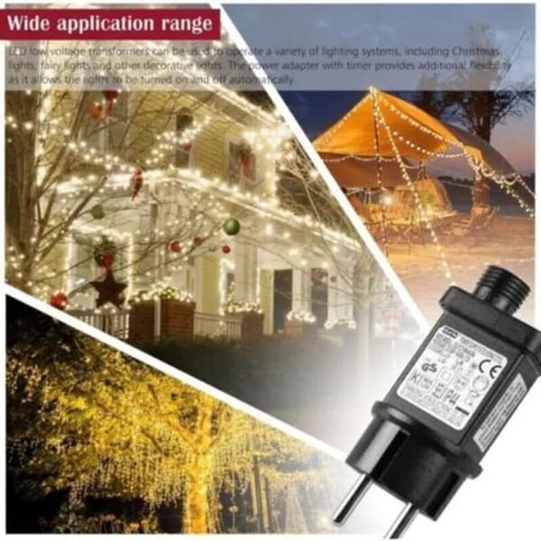 31V 6W LED-transformator med timer, IP44 vanntett, minnefunksjon, 3-delt blinkende plugg