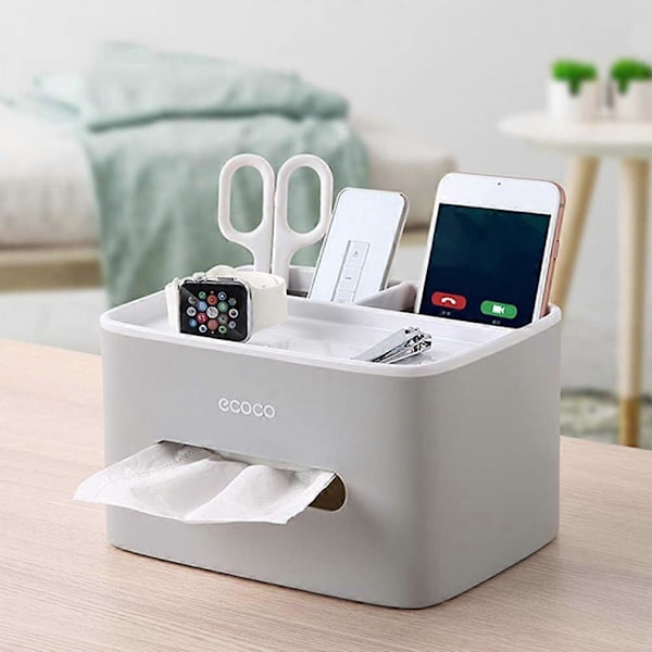 Multifunktionell Tissue Box, Fjärrkontroll- och Tissuehållare, Organizer med Tissue Box Grey