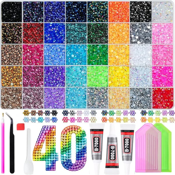 AB Candy Colour Flat Back Resin negleædelstene til DIY tøj, negle- og øjendekoration 40 Grid Box+Tools