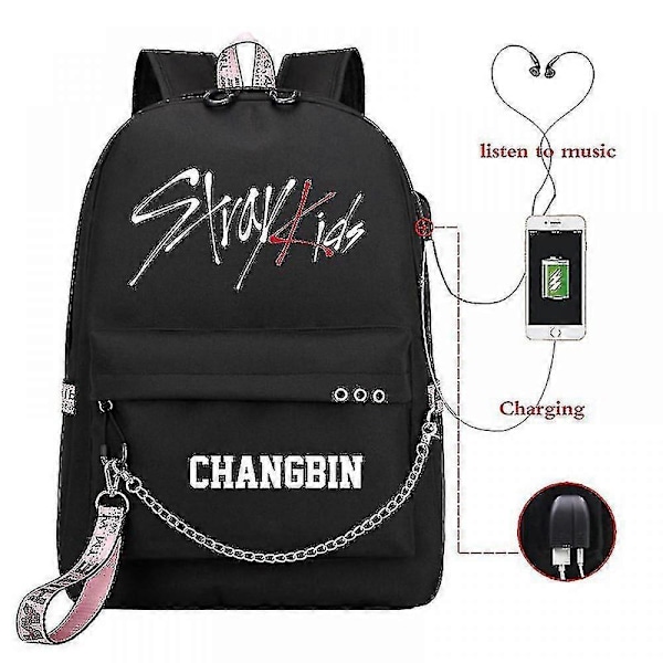 Stray Kids USB-reppu, korealainen tyyli, Felix-kirjalaukku, takaisin kouluun, pojat, tytöt, fanilahjakassi, Mochila 7