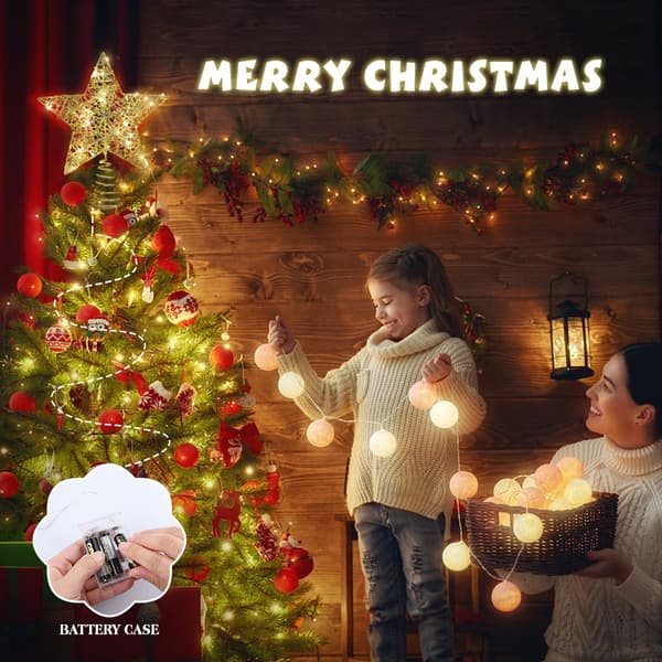 Gylden julestjernetopper med LED-lys, rustfri jerntråd, 20 lys, batteridrevet