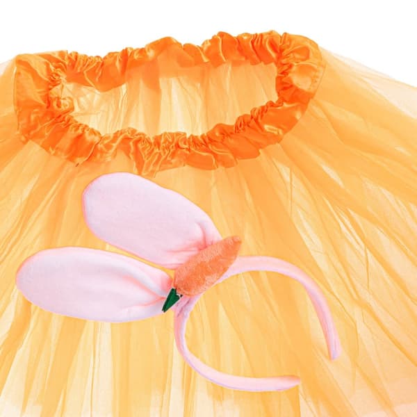 Kaninkostume til børn, tylskørt og hårbøjle med ører og gulerod, orange