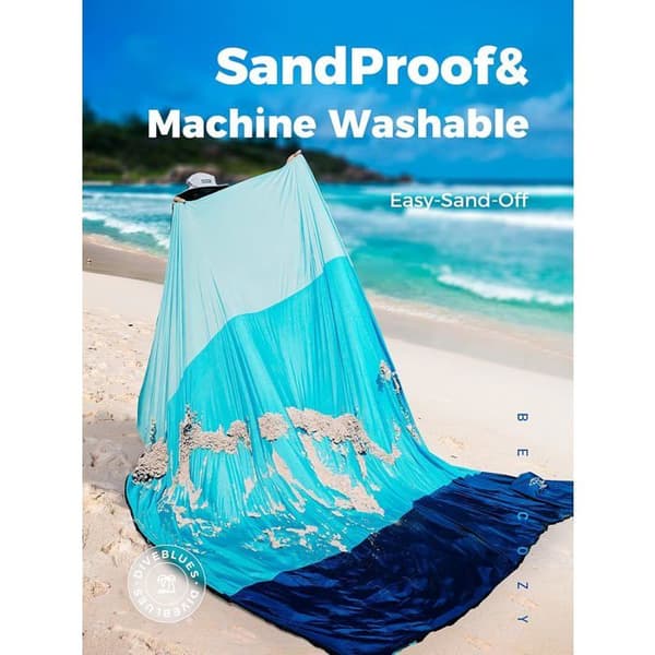 Stort vanntett og sandavvisende strandteppe, 210 x 200 cm, for camping og strender