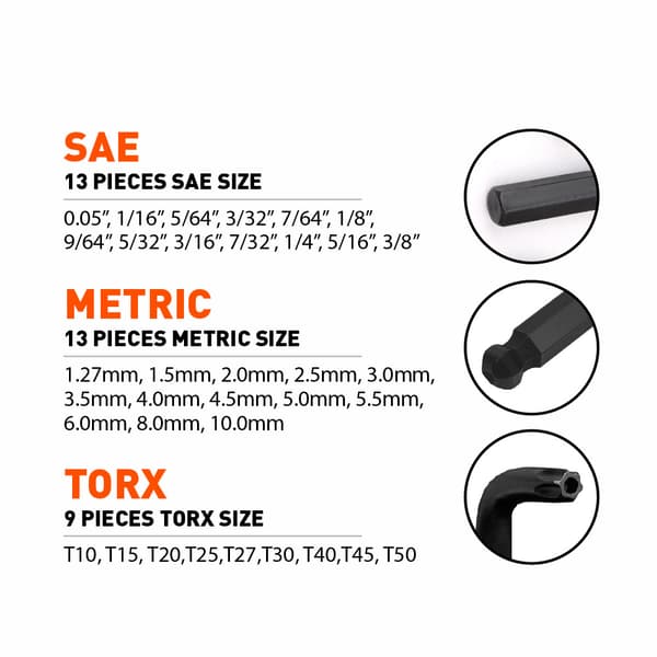 94238 3-delt L-formet unbrakonøgle sæt Hex Key Wrench