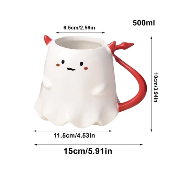 Spooky Ghost Keramisk Mugg, 500ml Halloween Kaffekopp med Handtag