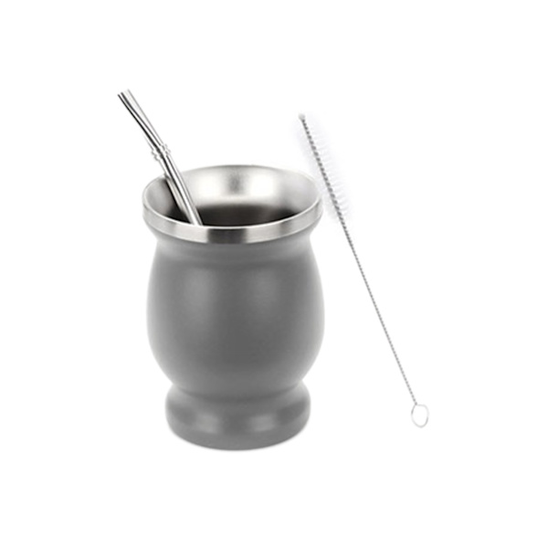 1 set 8oz/230 ml Dekorativ Mate Cup Lätt att rengöra Bärbar lätt teflaskkopp i rostfritt stål för hemmagrå