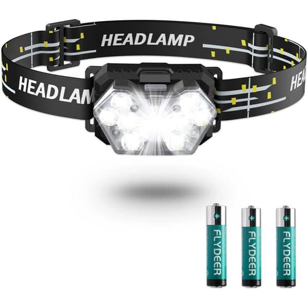 Pakke med 2 batteridrevne LED-hodelykter, 2000 lumen, egnet for camping og utendørs nødbelysning