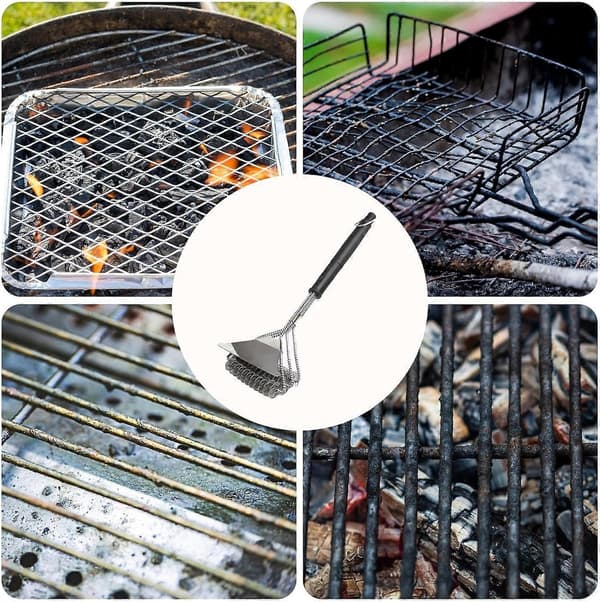2-i-1 Grillrengjøringsbørste i rustfritt stål, BBQ-skrape med ergonomisk håndtak