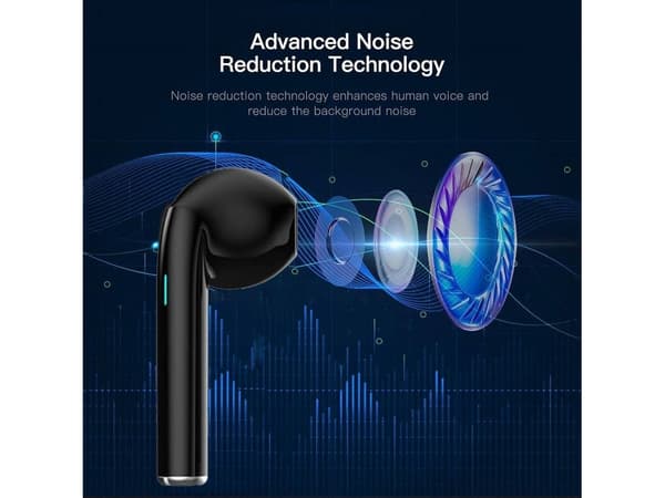 Ægte trådløse Bluetooth-øretelefoner, in-ear-stil med mikrofon, sorte. black
