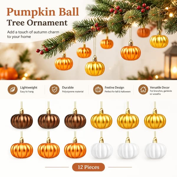 Pumpaboll julgransprydnad, Halloween höstdekoration, polystyren, 12-pack, fotorekvisita
