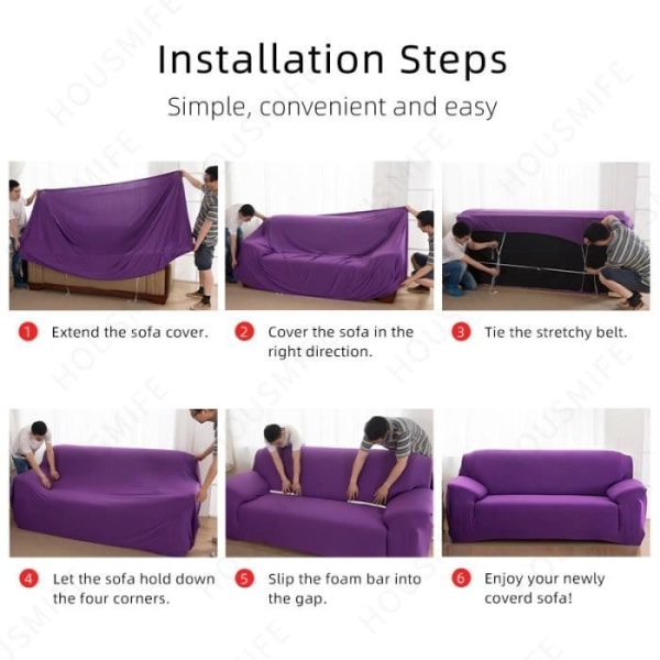Enfärgad stretchig soffa och fåtölj Cover för vardagsrum (190-230 cm) 1 st Lila
