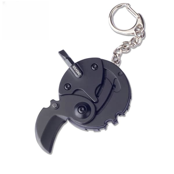 Kompakt foldekniv, sort, 4,2 cm, rustfrit stål, multifunktionel skruetrækker, EDC