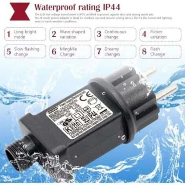 31V 6W LED-transformator med timer, IP44 vanntett, minnefunksjon, 3-delt blinkende plugg