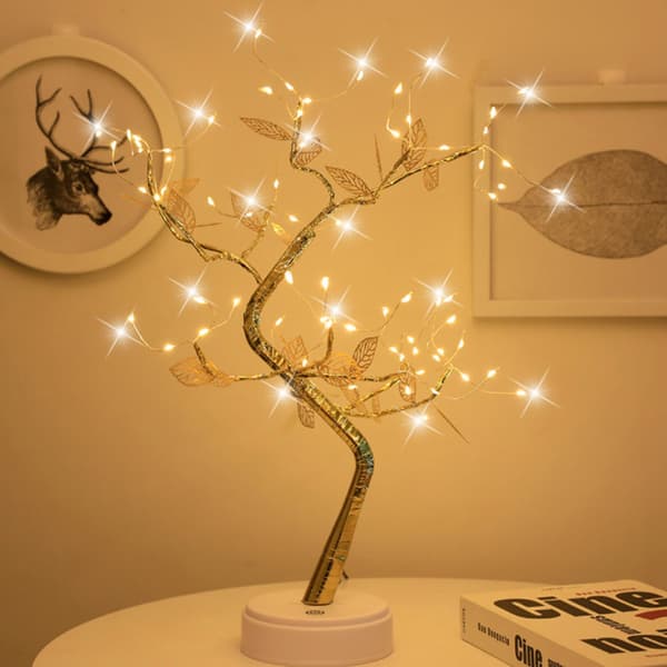 Tre Nattlys, Berøringskontroll, Justerbar Gren, LED Kobbertrådlampe til Jul, Soverom