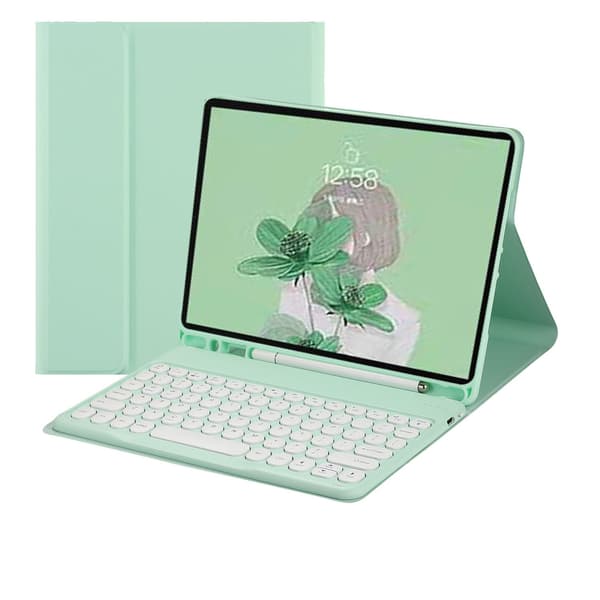 Bluetooth-tastaturdeksel kompatibelt med Samsung Galaxy Tab S10 Plus 12,4-tommer, runde taster, grønn