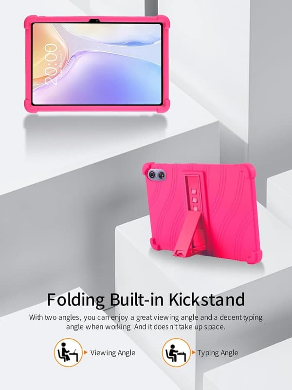Kompatibel med Odea A12 Tablet Cover, 12 tommer blødt silikone justerbart stativ stødsikkert cover til børn, Rosarød