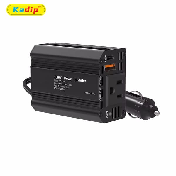 150W Bilstrømomformer 12V til 110V med sort, PD20W, PD, QC3.0 Black 110V