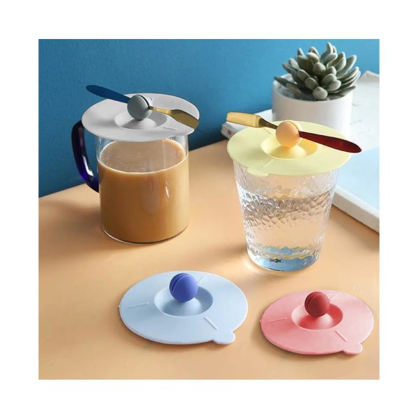 4st Antidust Silikonkopp Lock Mugg Cup Cover med skedhållare