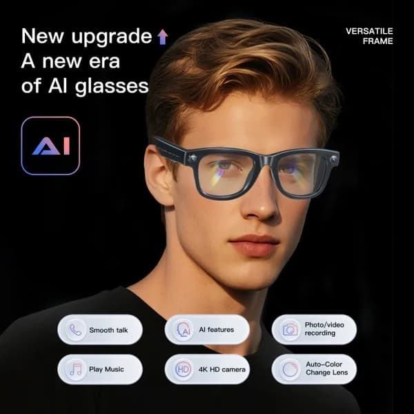 Smarte briller med 8 MP kamera, AI-chat, videooptager, Bluetooth, SDK-understøttelse