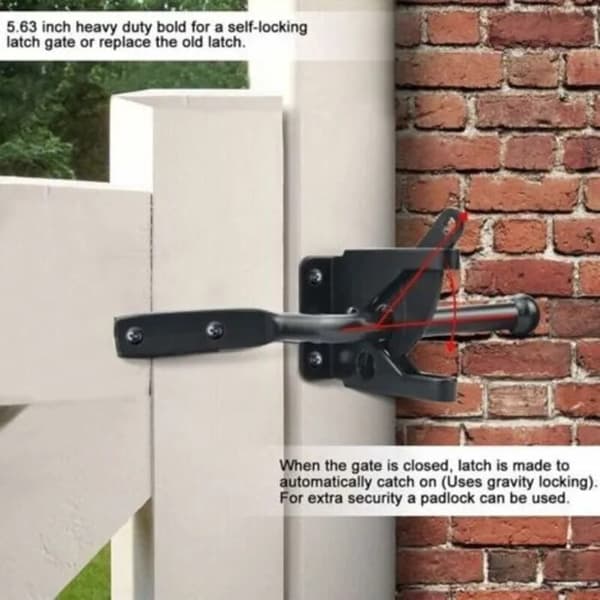 Automatisk havelåge, sort, med 6 skruer til hegnslåge