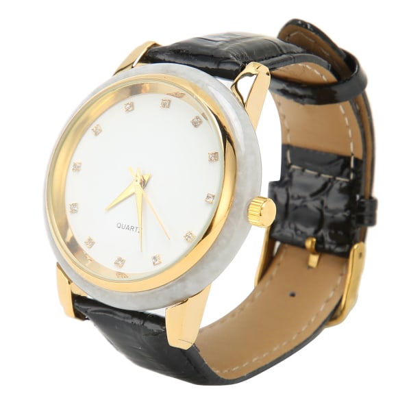 Alloy Quartz Urværk Mænd Elegant Skinnende Rhinestone Ur med PU Læderrem til Feriefest