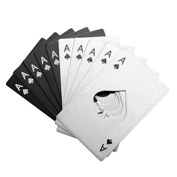 10 st Flasköppnare, Rostfritt Stål Öl Kapsyler Burk Öppnare, Poker Spader Ess A Kort Vattenflaskor Öppnare, Plånboks Flasköppnare