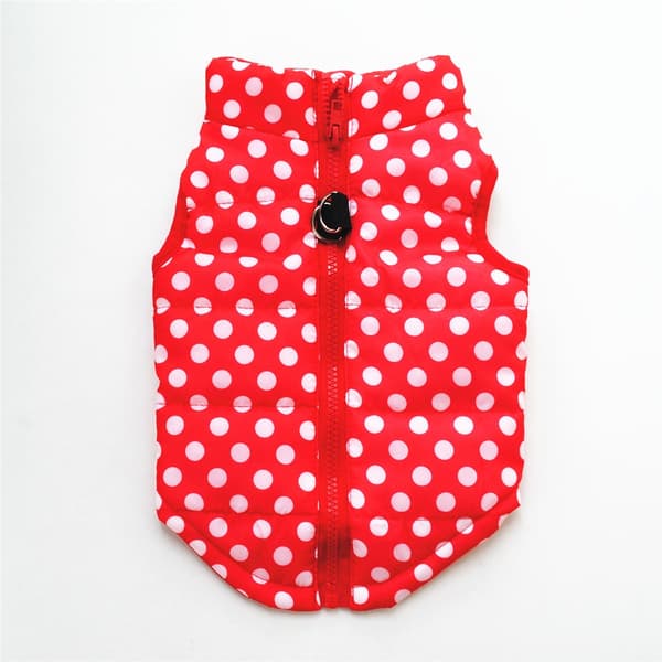 Vinterjakke til hund, foret bomuldskappe til kæledyr med trækbøjle, polyester, XS-XL Red S 52g polka dot style