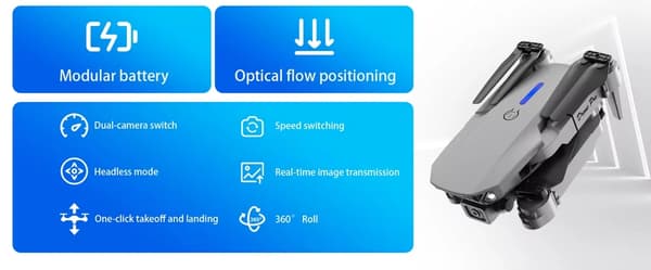 E88 4K Kameradrone med Optisk Flow-positionering for Stabil Flyvning, Landbrugssprøjte og Rengøringsdrone