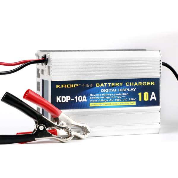 Bil Motorcykel 3-stegs blybatteriladdare med display Silver EU Plug