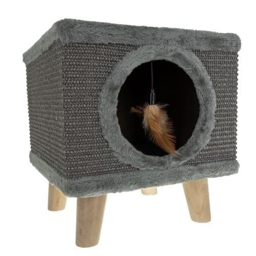 Kradsetræ til katte med seng, sisalhus, stabile træben, 38x32x32 cm