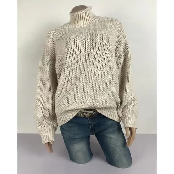 Damegenser med høy hals, hvit, ensfarget strikk, elegant, myk, varm