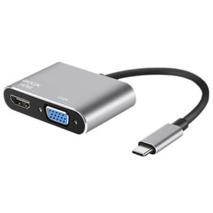 2-i-1 Type-C til VGA Hub Adapter til Telefon Tablet Bærbar Nintendo Switch, 4K Output