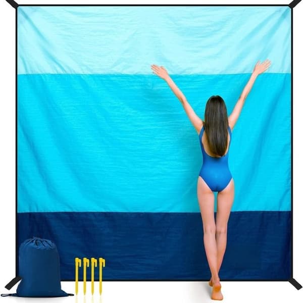 Stort vanntett og sandavvisende strandteppe, 210 x 200 cm, for camping og strender