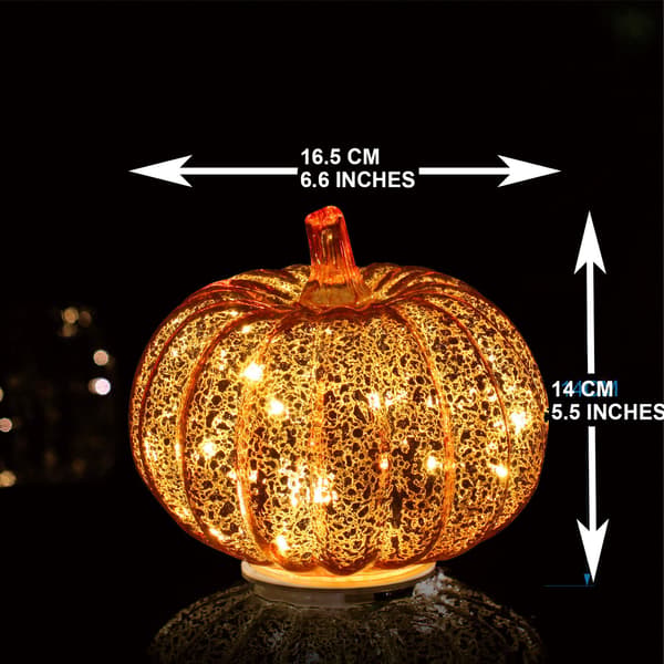 Pumpkinallykta i glas för Halloween, LED-ljus, 6-timmars timer, målat glas, heminredning Silver 16.5x14cm