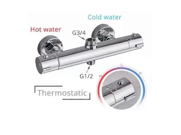 Termostatisk dusjblander med 2 uttak, solid messing kromfinish badekar- og dusjkran, skåldingssikker temperaturkontroll