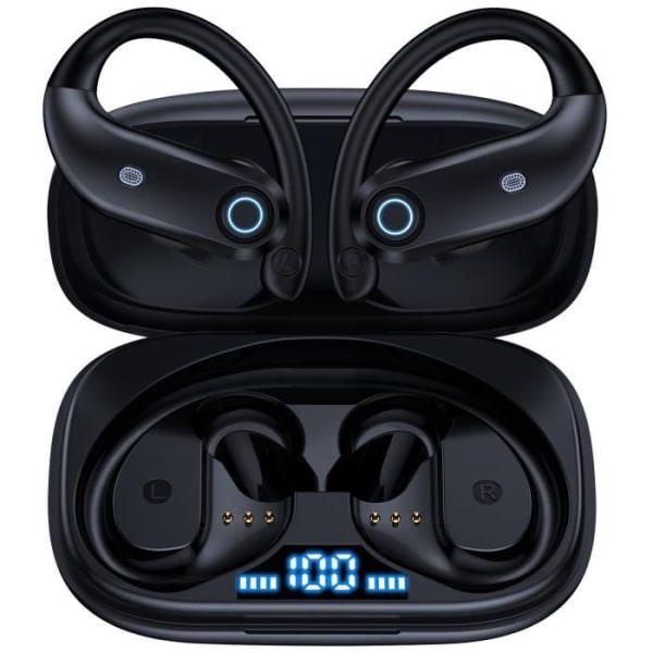 Trådlösa hörlurar Bluetooth 5.1 Stereo Sports Headset Vattentätt IPX5 48h batteritid Ergonomiska krokar