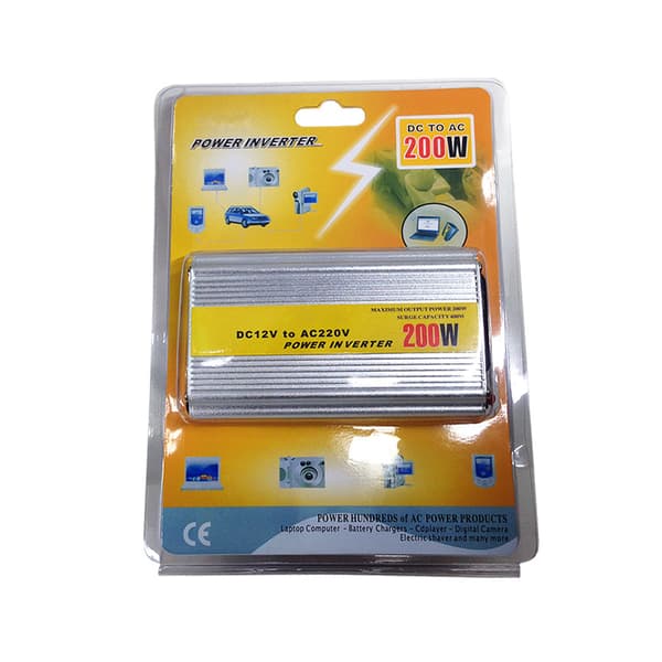 200W Bilstrømomformer, 12V til 220V Strømkonverter Silver 200W/220VUniversal Plug