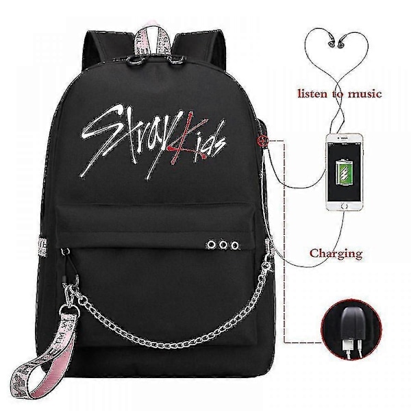 Stray Kids USB-reppu, korealainen tyyli, Felix-kirjalaukku, takaisin kouluun, pojat, tytöt, fanilahjakassi, Mochila 1