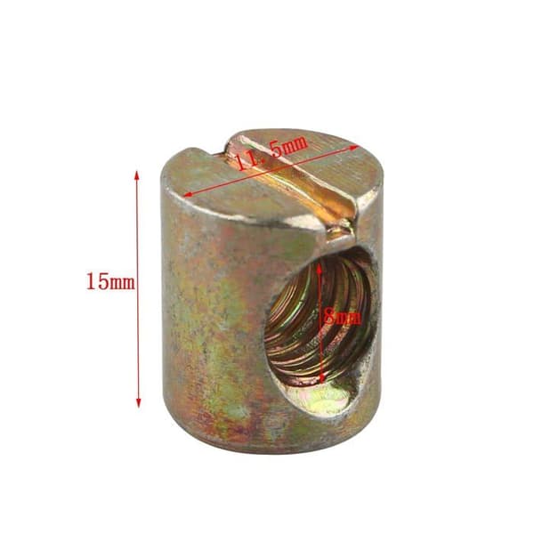 10-delad M8 x 15 mm slitsad cylindermutter för sängar, spjälsängar, stolar och möbler