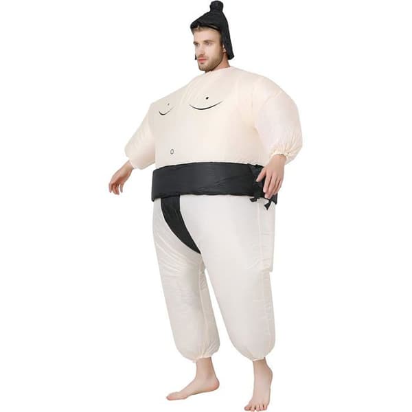 Oppblåsbart sumodrakt for voksne til Halloween, rollespill, fester og jul, passer 150–190 cm White